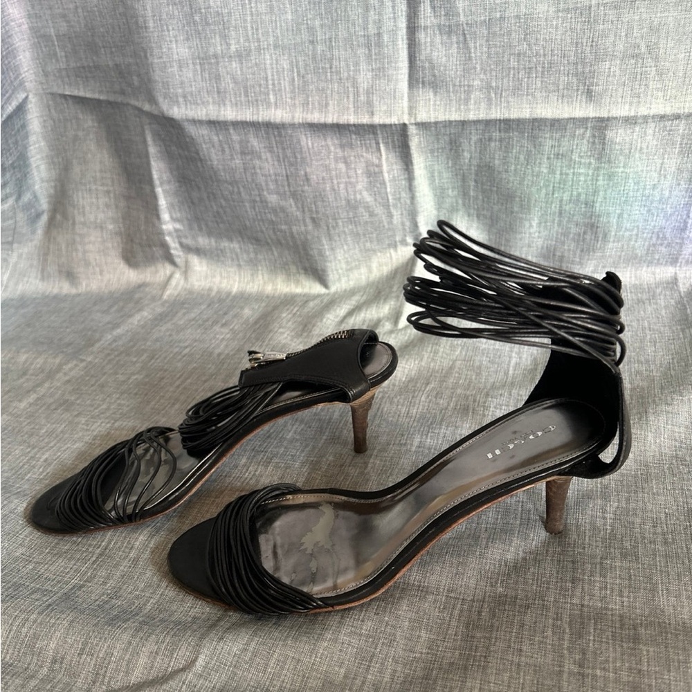 Coach Black Kitten Heel Sandals with Ankle Straps Size 9.5